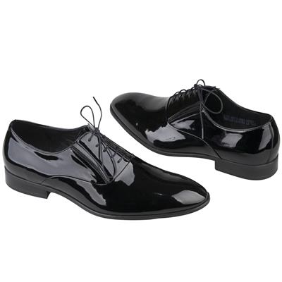 Черные мужские туфли из натуральной лаковой кожи на шнурках C-6033-0009-00S01