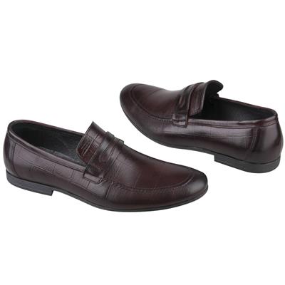 Кожаные мужские туфли бордового цвета без шнурков KW-6360/P13-346-368-484 MAROON