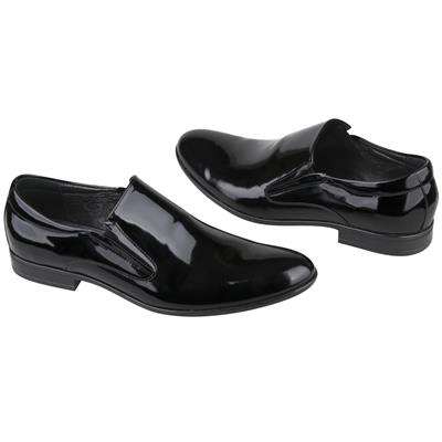 Черные кожаные лакированные туфли мужские без шнурков KW-6411/179-321-030 black
