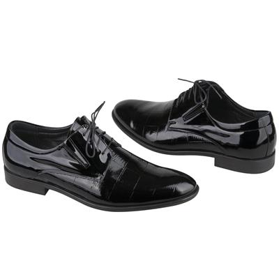 Модные мужские туфли из натуральной лаковой кожи черного цвета KW-6056/P13-325-347-030 black