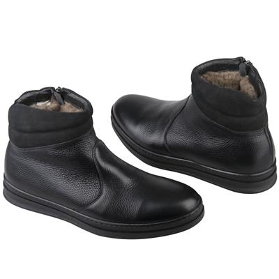 Зимние мужские ботинки с плоской подошвой утепленные натуральным мехом C-5063-ZF76-00K00 czarny