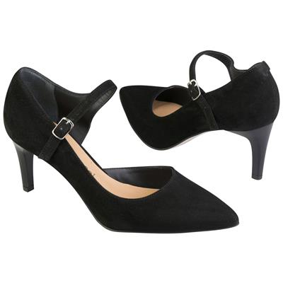 Черные женские туфли замшевые с ремешком и боковым вырезом на шпильке 7 см MC-7165/914/107 NERO WEL