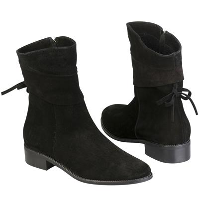 Черные осенние замшевые женские полусапоги на низком каблуке OL-2896/E12 czarny zam