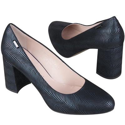 Черно-синие женские туфли на толстом устойчивом каблуке 7.5 см MC-7238/831/895 WP1 blue