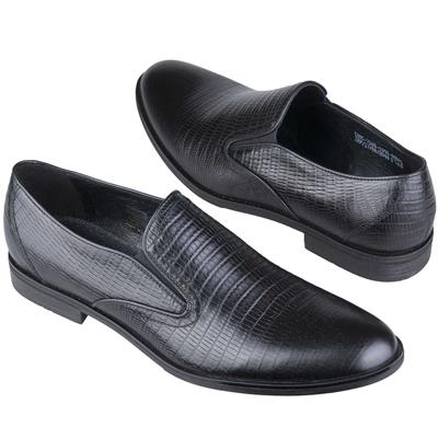 Кожаные мужские туфли черного цвета с принтом под рептилию С-7168-1090-00S01 black