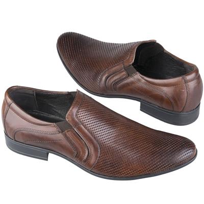 Коричневые кожаные мужские туфли без шнурков с перфорацией KW-4605/W2-186-214-105/1 brown