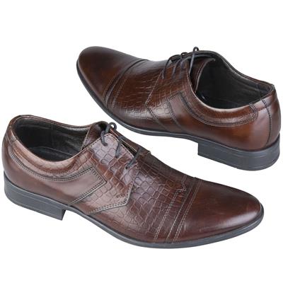 Коричневые мужские туфли с принтом под рептилию на шнурках KW-4001/X-166-162-105/1 brown