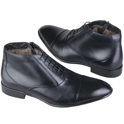 Черные мужские зимние ботинки кожаные утепленные натуральным мехом C-6992-0800-00K00 black