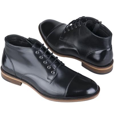 Осенние мужские ботинки из натуральной кожи утепленные байкой C-7450-ZE21-00V00 black