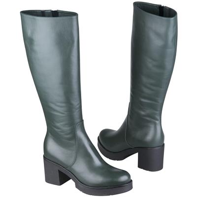 Темно-зеленые кожаные зимние сапожки на устойчивом каблуке 7.5 см MC-1621/TEK/LA BOT GRE BAR+KOC