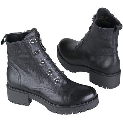 Зимние женские ботинки на толстой подошве утепленные мехом на каблуке 5 см MC-2577/ANT/NEL BUF NERO BAR