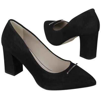 Замшевые женские черные туфли на толстом устойчивом каблуке 7.5 см Kw-3915/02