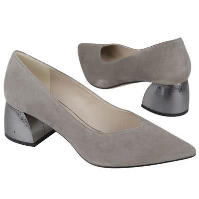 Модные серые замшевые женские туфли с серебристым каблуком 5 см Kw-3977/610-rosa1