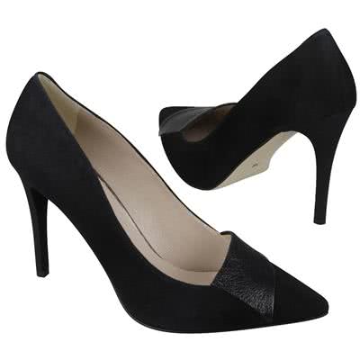Черные замшевые классические женские туфли на высоком каблуке 10 см Kw-0230/02-791