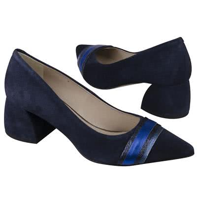 Синие замшевые женские туфли с модным расклешенным каблуком 5 см Kw-0434/0401-394-470-400