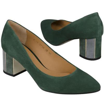 Зеленые замшевые женские туфли на толстом устойчивом каблуке 6 см An-3738 nulk zam