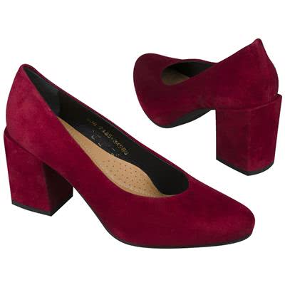 Шикарные красные замшевые женские туфли на модном квадратном каблуке 8 см MC-7425/831/007 BORDO WEL