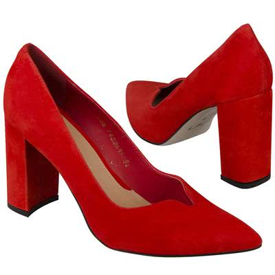 Модные красные замшевые женские туфли с v-образным вырезом на каблуке 9.5 см MC-7422/302/351 WEL 1577