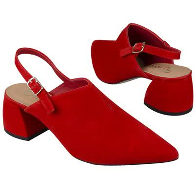 Красные замшевые женские босоножки с закрытым мысом и открытой пяткой на каблуке 5.5 см MC-7334/269/919 WEL 1577
