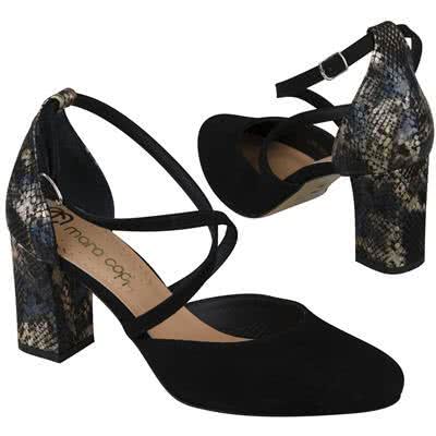 Замшевые женские туфли черного цвета с ремешками на толстом устойчивом каблуке 7.5 см MC-4285/831/896 NERO WEL+S-10