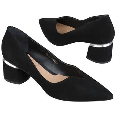 Черные замшевые женские туфли с v-образным вырезом на каблуке 5 см VI-7401/269/985 NERO WEL