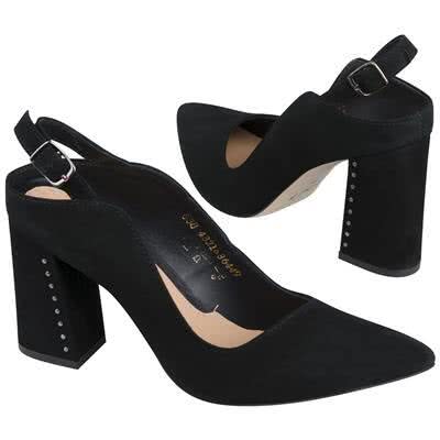 Шикарные замшевые женские босоножки черного цвета на расклешенном каблуке 9 см VI-4321/302/200 NERO WEL