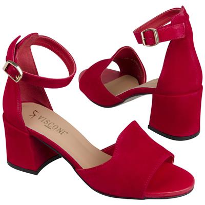 Замшевые красные женские босоножки с ремешком на щиколотке на каблуке 7 см VI-4370/181/131 ROSSO WEL
