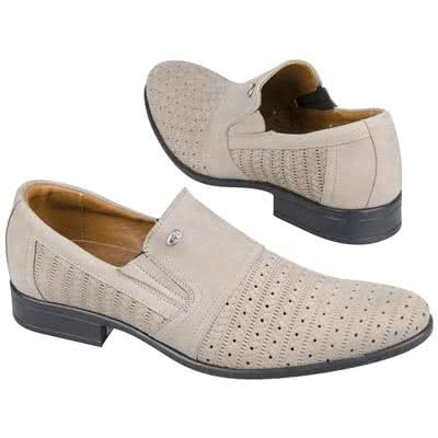 Летние бежевые мужские туфли из натурального нубука без шнурков KW-4206/P1-166-141-226 bez
