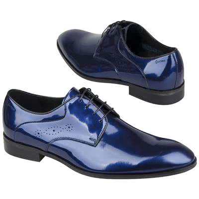 Синие лакированные кожаные мужские туфли на шнурках C-6092-0794-00S01