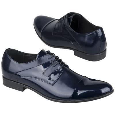 Лаковые синие мужские туфли из натуральной кожи на шнурках KW-5959/К-179-321-353 blue