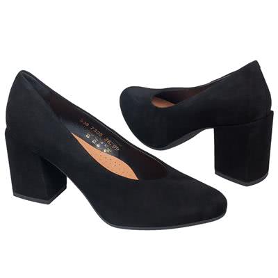 Черные замшевые женские туфли на эффектном квадратном каблуке 8 см VI-7425/831/007 NERO WEL