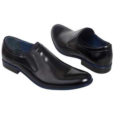 Стильные черные мужские туфли без шнурков выполненные из натуральной кожи Kw-4598/181-1817-136 black
