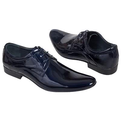 Кожаные лакированные мужские туфли синего цвета на шнурках Kw-4535/164-164-353