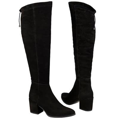 Замшевые женские ботфорты черного цвета на толстом устойчивом каблуке 7.5 см Ne-19657 czarny 19