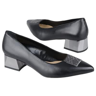 Классические женские туфли из натуральной кожи черного цвета на каблуке 4 см B-1758P-001-990-166-1