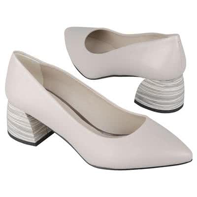Модные женские туфли бежевого цвета на устойчивом широком каблуке 5 см B-0380-0379-TT108