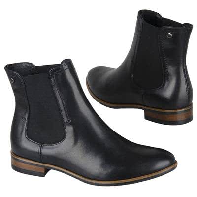 Кожаные женские полусапожки черного цвета на низком каблуке 2.5 см KW-3482-741 czarny