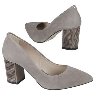 Модные замшевые женские туфли серого цвета на среднем каблуке 7.5 см B-0706-610