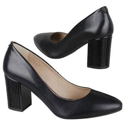 Классические женские туфли черного цвета из натуральной кожи на каблуке 7.5 см B-0707-01