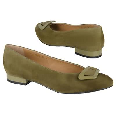 Модные замшевые женские туфли оливкового цвета из натуральной кожи на каблуке 2 см AN-2305 olive zam