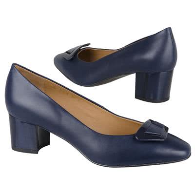 Кожаные женские туфли темно-синего цвета на устойчивом каблуке 5 см AN-3769 granat evening