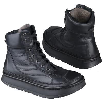 Черные высокие зимние ботинки из натуральной кожи на шерсти Le-6209-W-1036