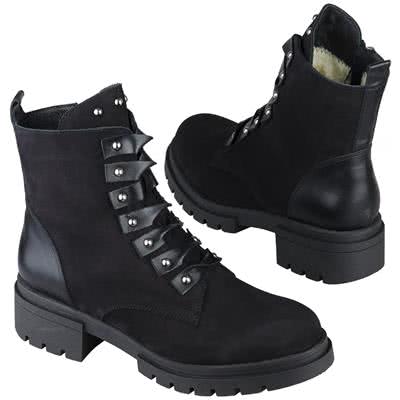 Модные женские ботинки зимние комбинация нубука и кожи утеплены шерстью BK-3890-003-3