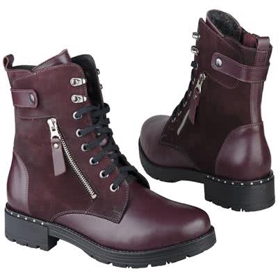 Боровые женские зимние высокие ботинки из кожи и нубука на шерсти BK-6006-1256-1092-3