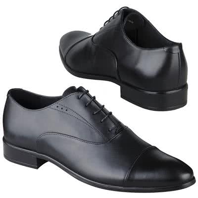 Черные мужские туфли из натуральной кожи на шнурках B-3656-Czarna