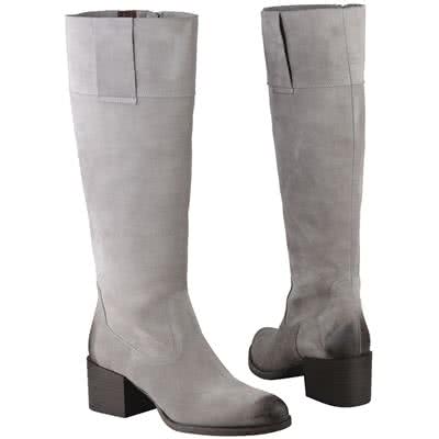 Замшевые женские осенние сапоги серого цвета на каблуке 6 см SZY-2545-654