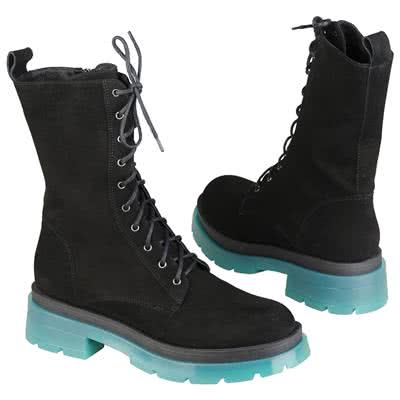 Замшевые женские высокие ботинки черного цвета на шнуровке с подошвой 5 см MC-2772/040/GRE NERO WEL PODSZ