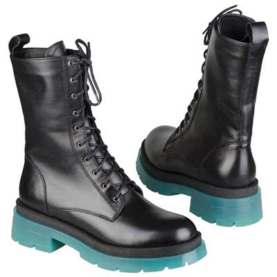 Высокие кожаные женские осенние ботинки черного цвета с толстой подошвой 5 см MC-2772/040/GRE NERO KOC