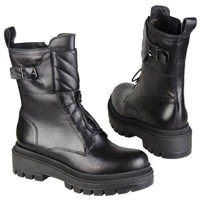 Модные женские ботинки осенние утепленные натуральной байкой на каблуке 5.5 см MC-2769/007/LUS NERO KOC