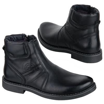 Черные мужские ботинки зимние из натуральной кожи на натуральном меху B-1657-25-2 czarny
